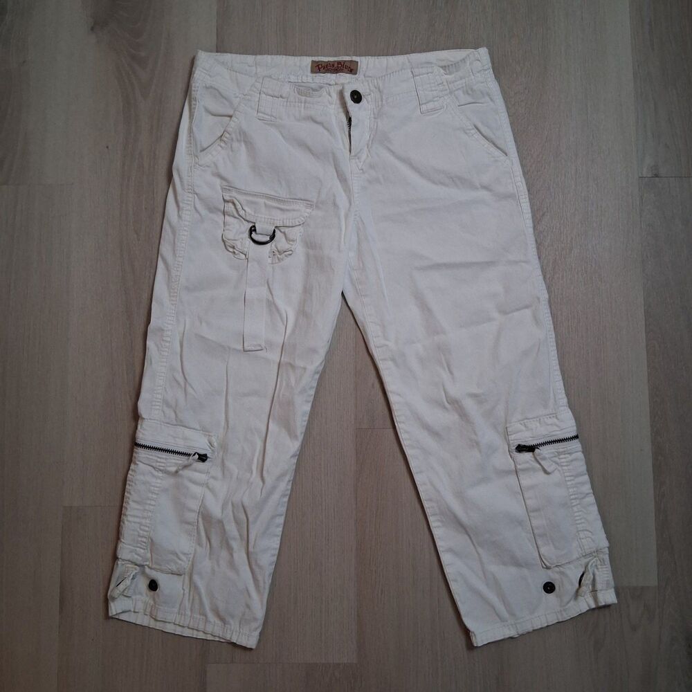 Paris Blues Cargo Capri Pants Womens Size 3 White Stretch Cropped
